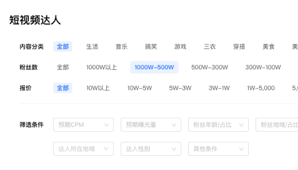 达人筛选排序